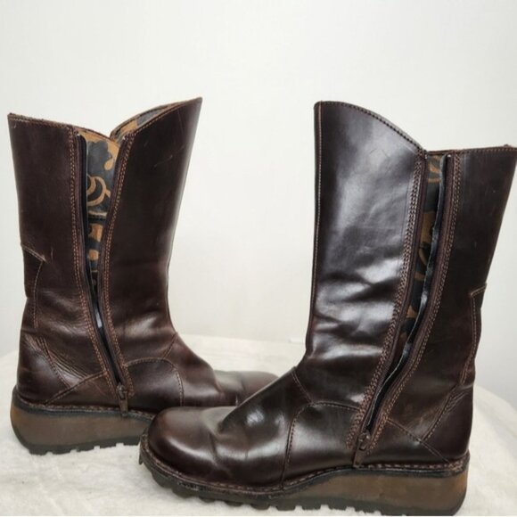 Fly London Dark Brown MES 2 Buckle Boots Side Zipper Size 38 EU/7-7.5 US - Picture 11 of 15